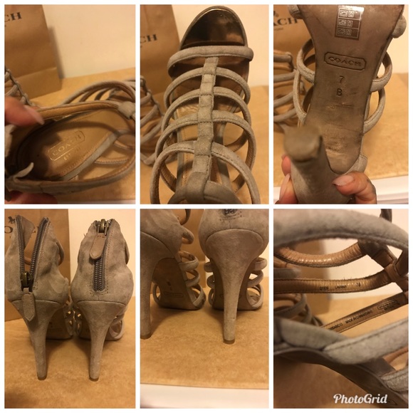 💯% Authentic Coach Suede Gray Strappy Heels - Picture 2 of 8